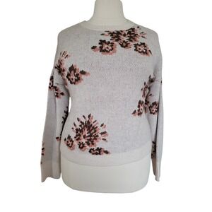 Knox Rose Floral Sweater Women XL Cream Pink Brown Excellent Knit Pullover